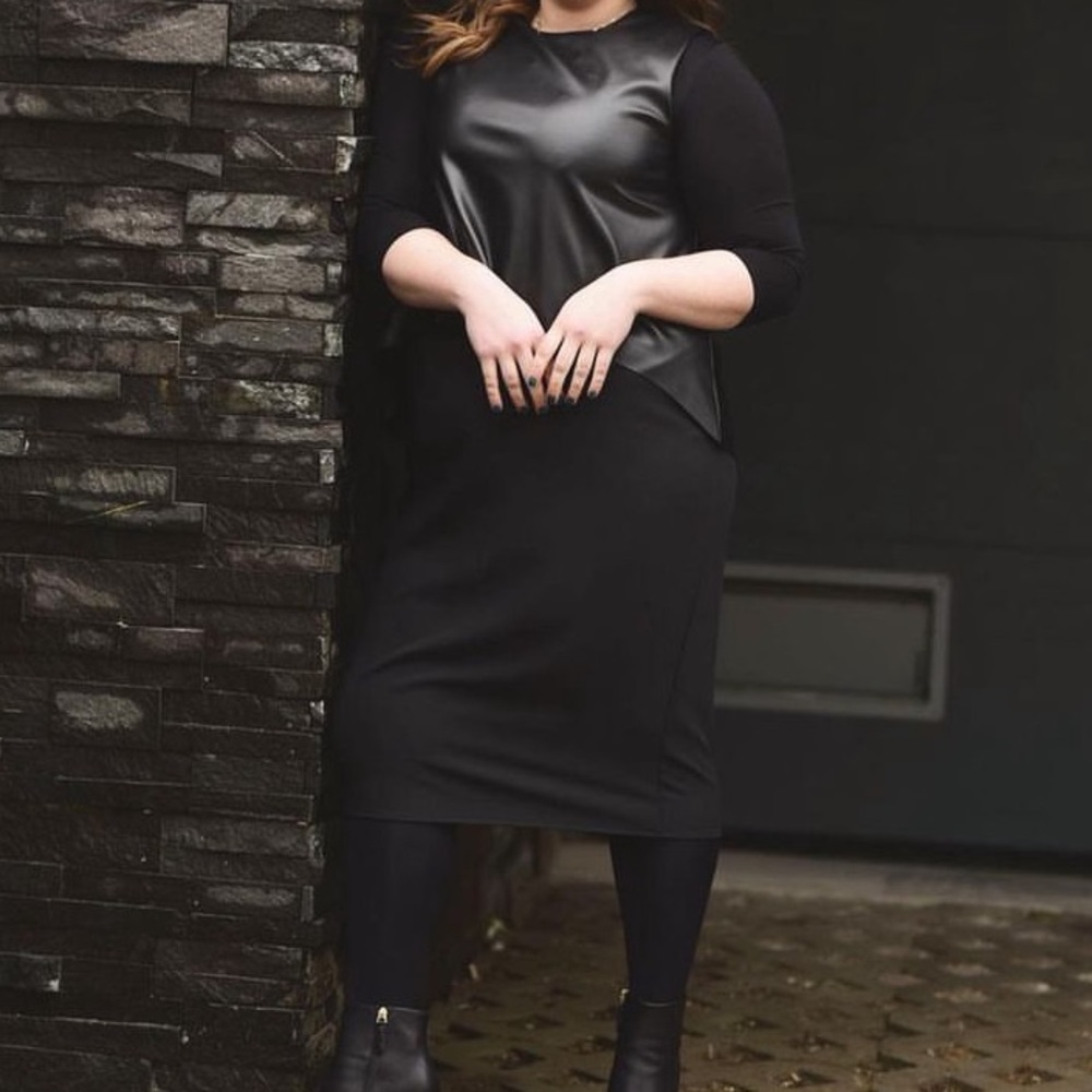 NWT D_RAMA Black Sleeveless Layered Calm Leather Dress